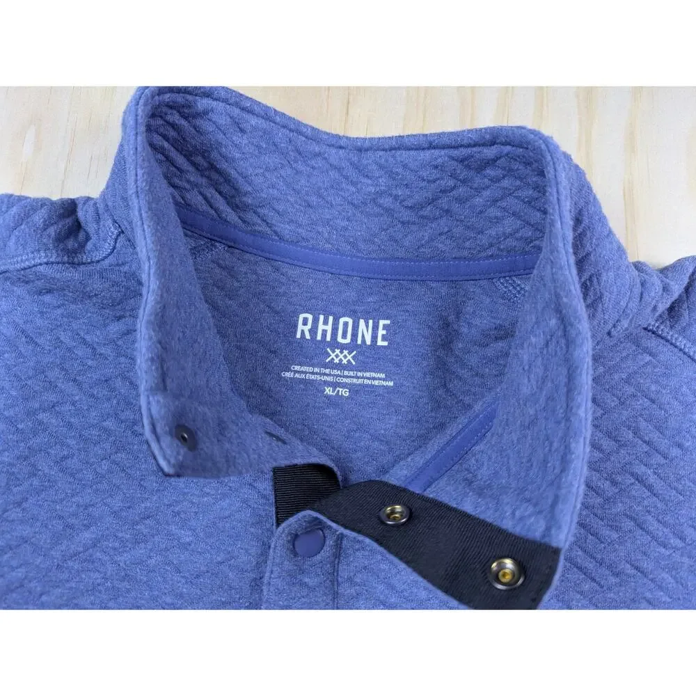 Rhone Men's XL Quilted Snap Pullover Blue Textured Side Zip